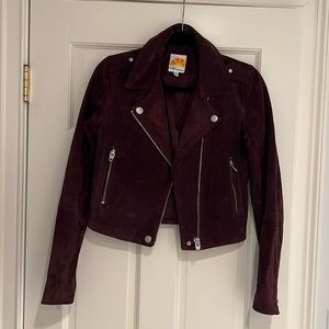 Maroon Suede Moto Jacket C&C California, XS, excellent used condition